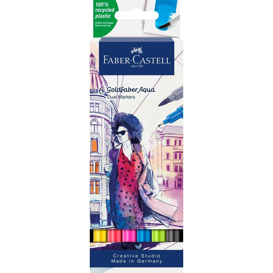 goldfaber aqua dobbelt tuschpenne etui med 6 stk.