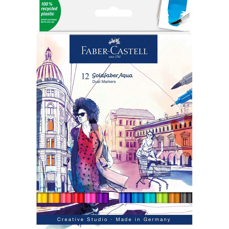 goldfaber aqua dobbelt tuschpenne etui med 12 stk.