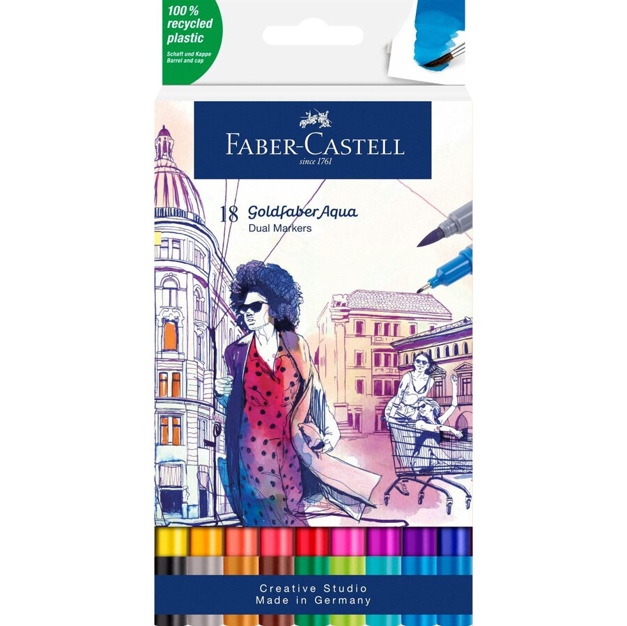 goldfaber aqua dobbelt tuschpenne med 18 stk.