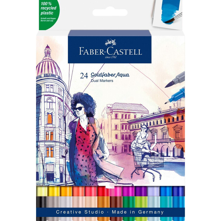 goldfaber aqua dobbelt tuschpenne etui med 24 stk.